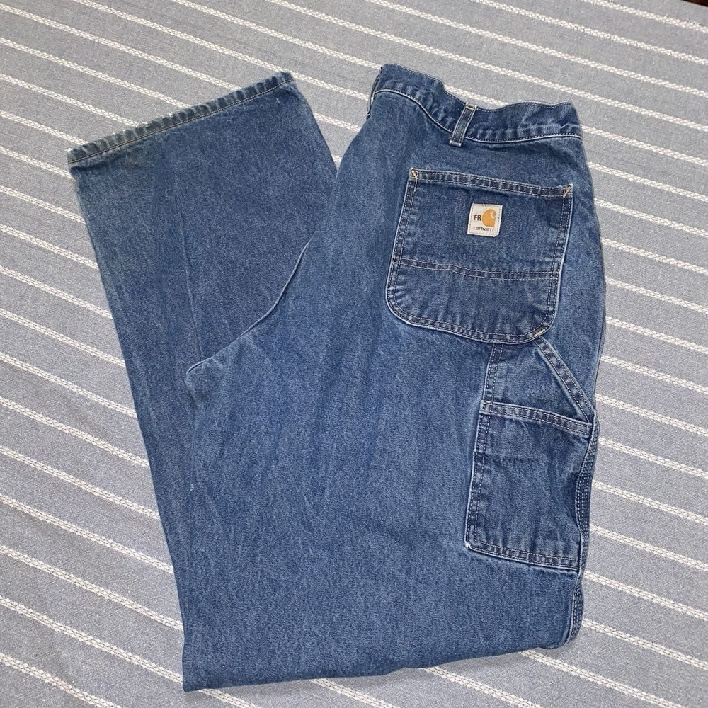 Carhartt FR Flame Resistant Cargo‎ Blue Jeans Men's 40x34 Workwear